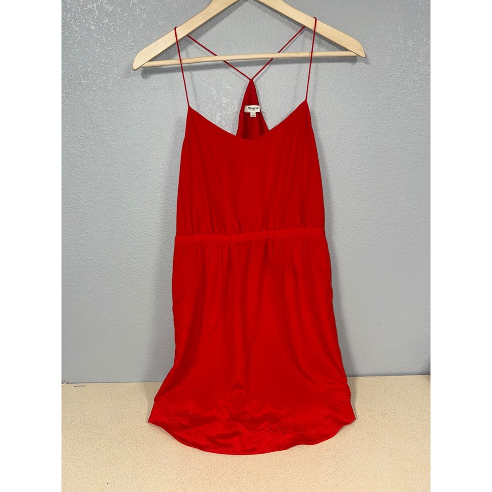 Madewell Red Silk T-Back Mini Dress with Pockets‎ Size 4 - Picture 3 of 6